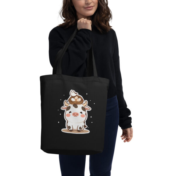 Eco Tote Bag " Chubby Cow with Bird's Nest Charm"