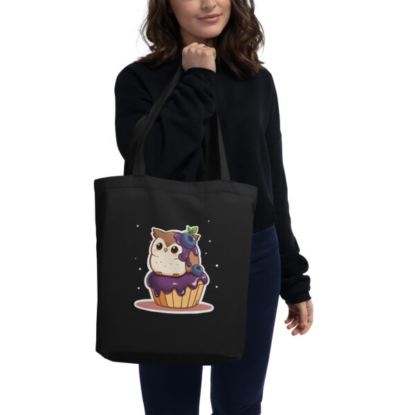 Eco Tote Bag "Owl and Blueberry Cupcake Duo"