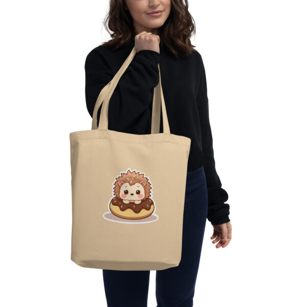 Eco Tote Bag "Adorable Hedgehog on a Chocolate Donut" - Image 2