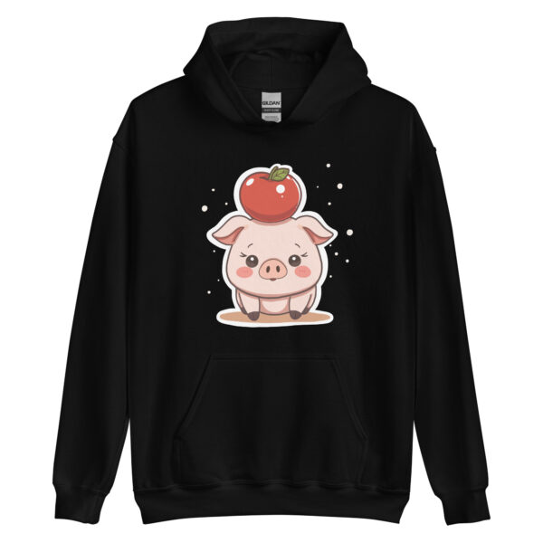 Unisex Hoodie "Adorable Pig with Apple Hat" - Image 2