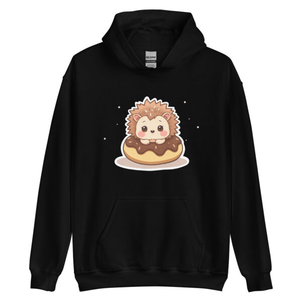 Unisex Hoodie "Adorable Hedgehog on a Chocolate Donut" - Image 2