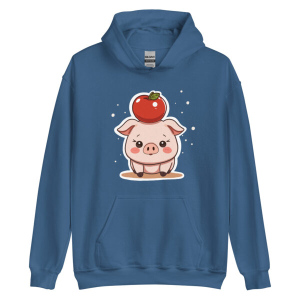 Unisex Hoodie "Adorable Pig with Apple Hat" - Image 3