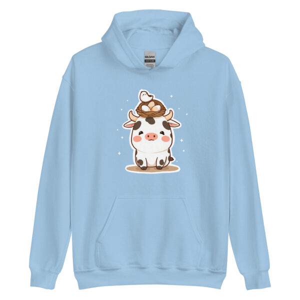 Unisex Hoodie "Chubby Cow with Bird's Nest Charm" - Image 3