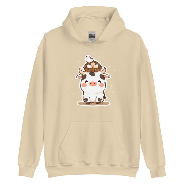 Unisex Hoodie "Chubby Cow with Bird's Nest Charm" - Image 4