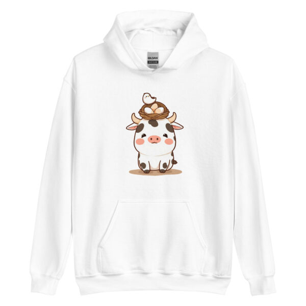 Unisex Hoodie "Chubby Cow with Bird's Nest Charm" - Image 6