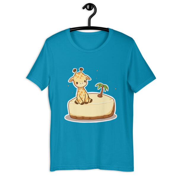 Unisex t-shirt "Cute Giraffe on Tropical Cheesecake Island" - Image 3