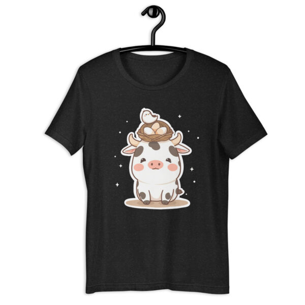 Unisex t-shirt "Chubby Chibi Cow with Bird's Nest Charm" - Image 2