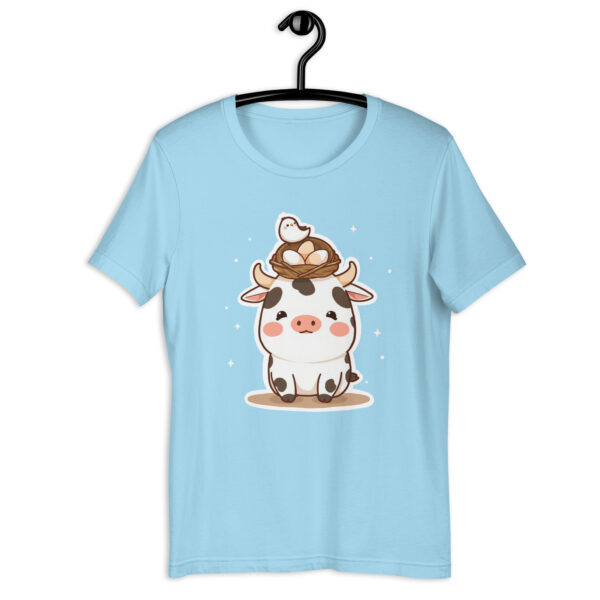 Unisex t-shirt "Chubby Chibi Cow with Bird's Nest Charm" - Image 4