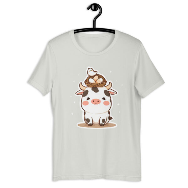 Unisex t-shirt "Chubby Chibi Cow with Bird's Nest Charm" - Image 6