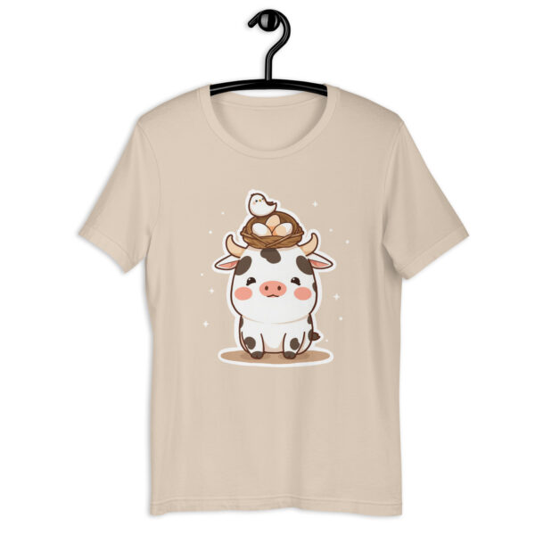 Unisex t-shirt "Chubby Chibi Cow with Bird's Nest Charm"