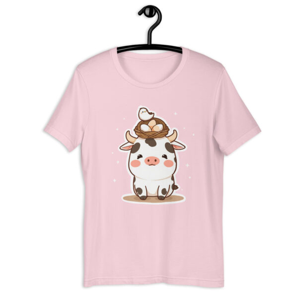 Unisex t-shirt "Chubby Chibi Cow with Bird's Nest Charm" - Image 5