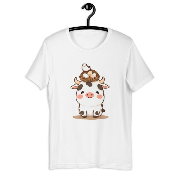 Unisex t-shirt "Chubby Chibi Cow with Bird's Nest Charm" - Image 7